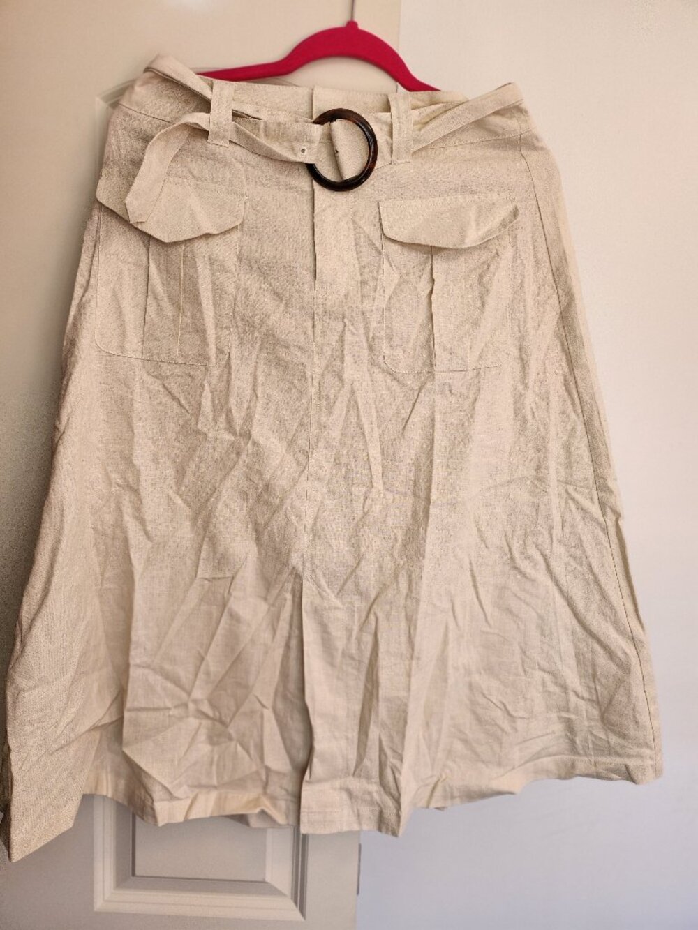 Beige Cotton Skirt with Belt by Who What Wear, Size 8
